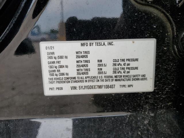 2021 Tesla Model Y VIN: 5YJYGDEE7MF108407 Lot: 57055044