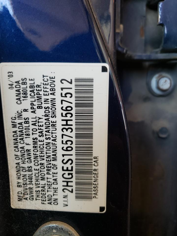 2HGES16573H567512 2003 Honda Civic Lx