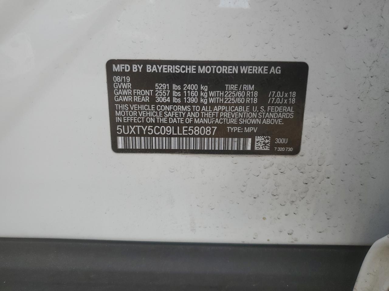 5UXTY5C09LLE58087 2020 BMW X3 xDrive30I