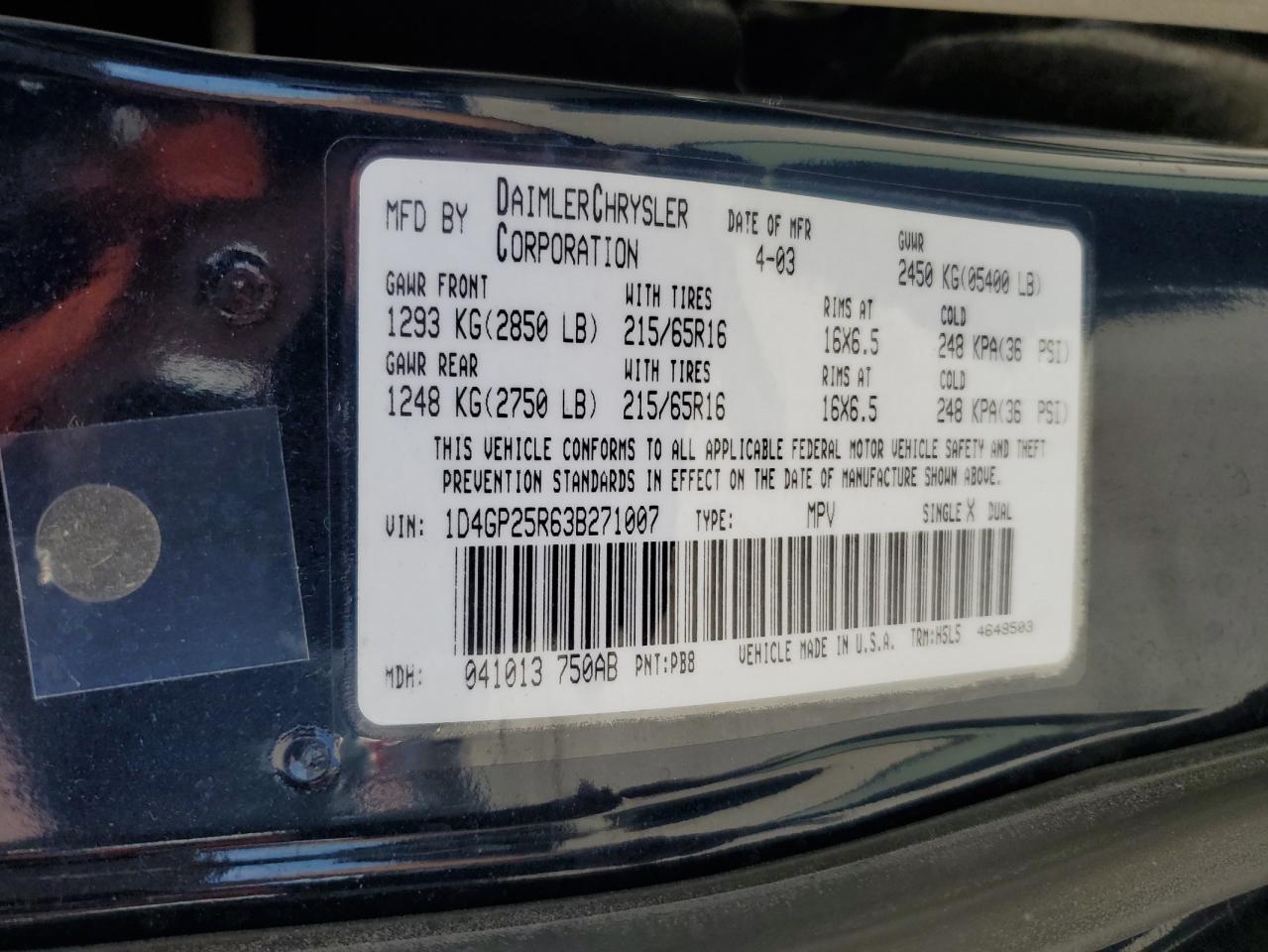 1D4GP25R63B271007 2003 Dodge Caravan Se