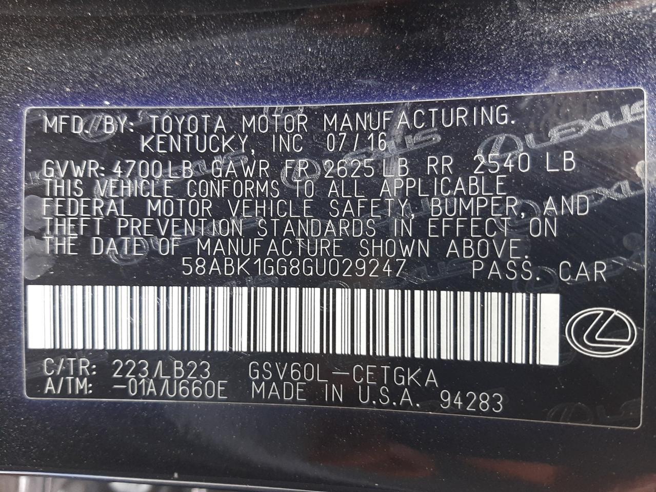 58ABK1GG8GU029247 2016 Lexus Es 350