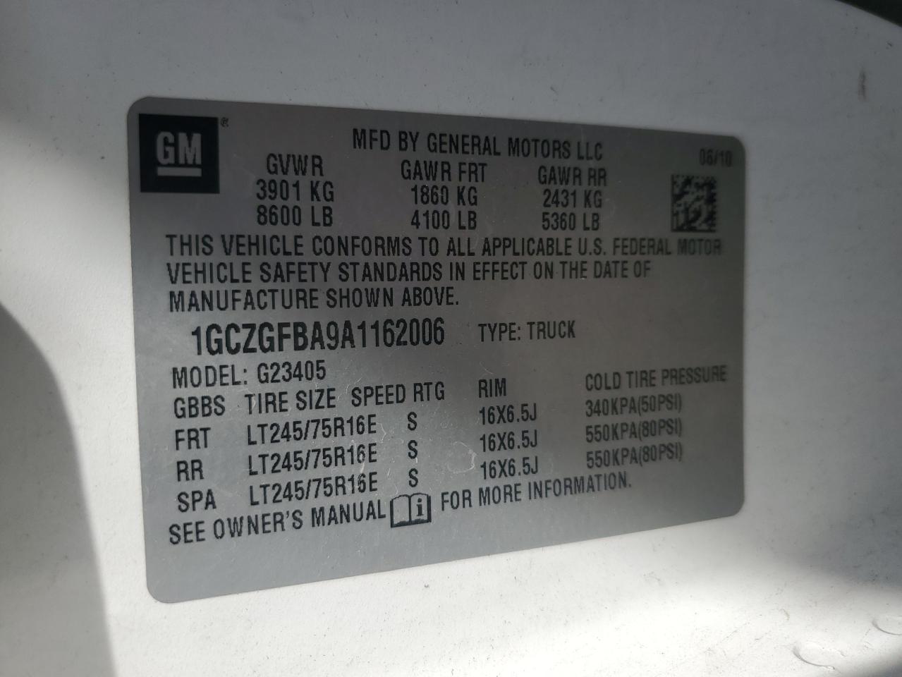 1GCZGFBA9A1162006 2010 Chevrolet Express G2500