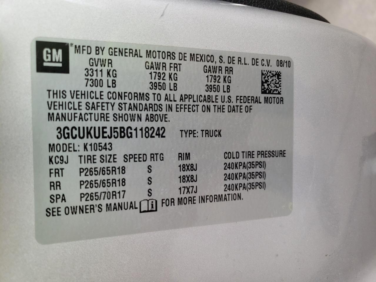 3GCUKUEJ5BG118242 2011 Chevrolet Silverado K1500 Hybrid