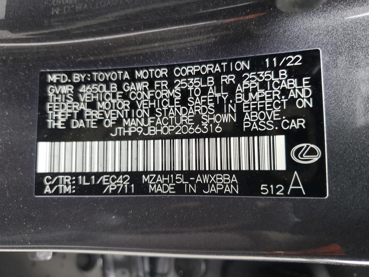 JTHP9JBH0P2066316 2023 Lexus Ux 250H Premium