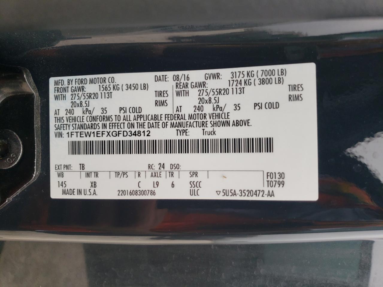 1FTEW1EFXGFD34812 2016 Ford F150 Supercrew