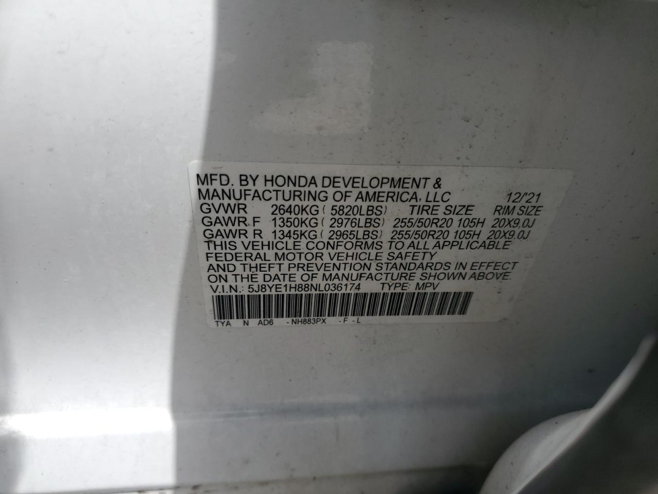 5J8YE1H88NL036174 2022 Acura Mdx Advance