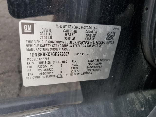 2016 Chevrolet Tahoe K1500 Lt VIN: 1GNSKBKC7GR272807 Lot: 55831404