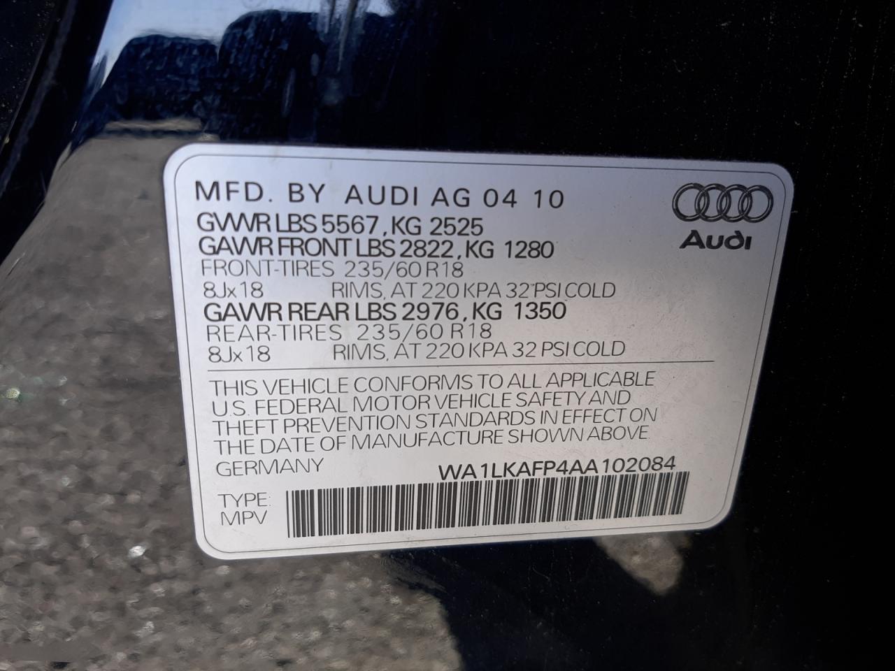 WA1LKAFP4AA102084 2010 Audi Q5 Premium Plus
