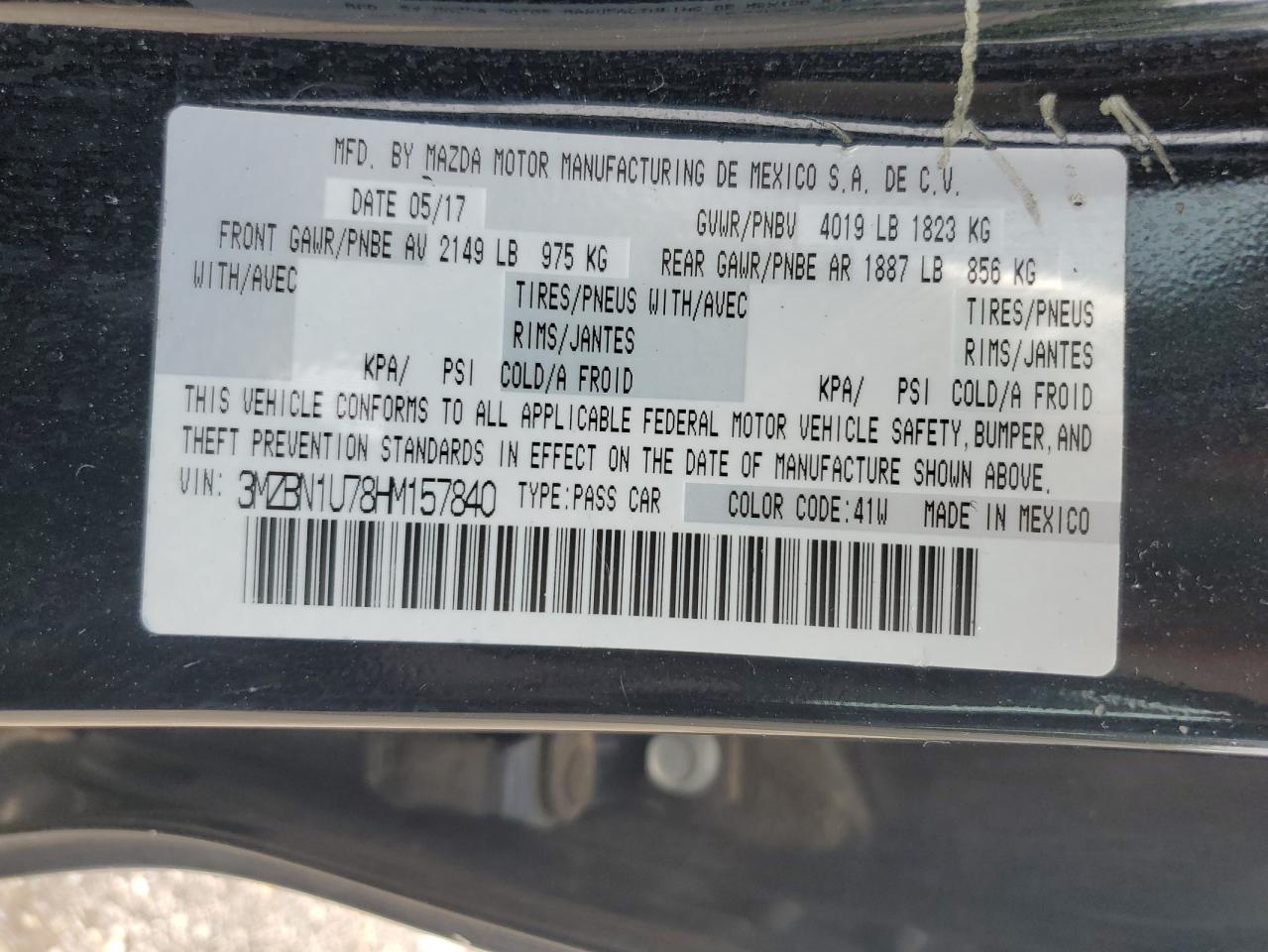 3MZBN1U78HM157840 2017 Mazda 3 Sport