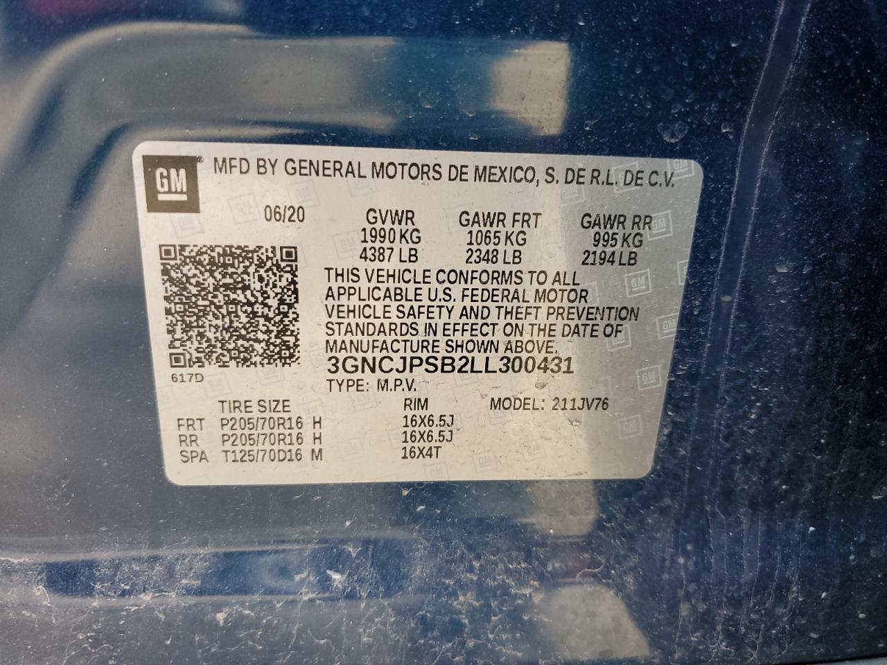 3GNCJPSB2LL300431 2020 Chevrolet Trax 1Lt