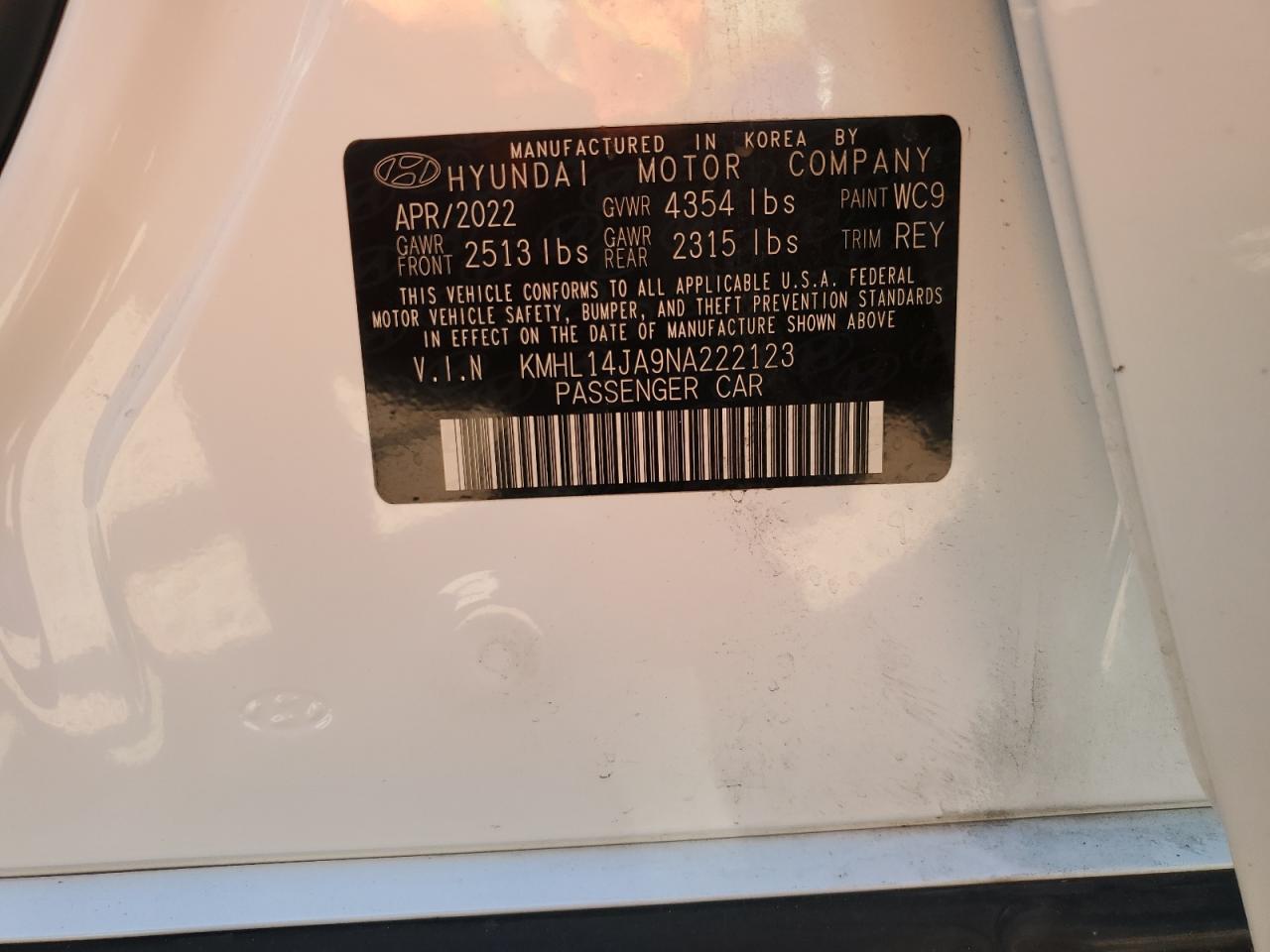 KMHL14JA9NA222123 2022 Hyundai Sonata Sel