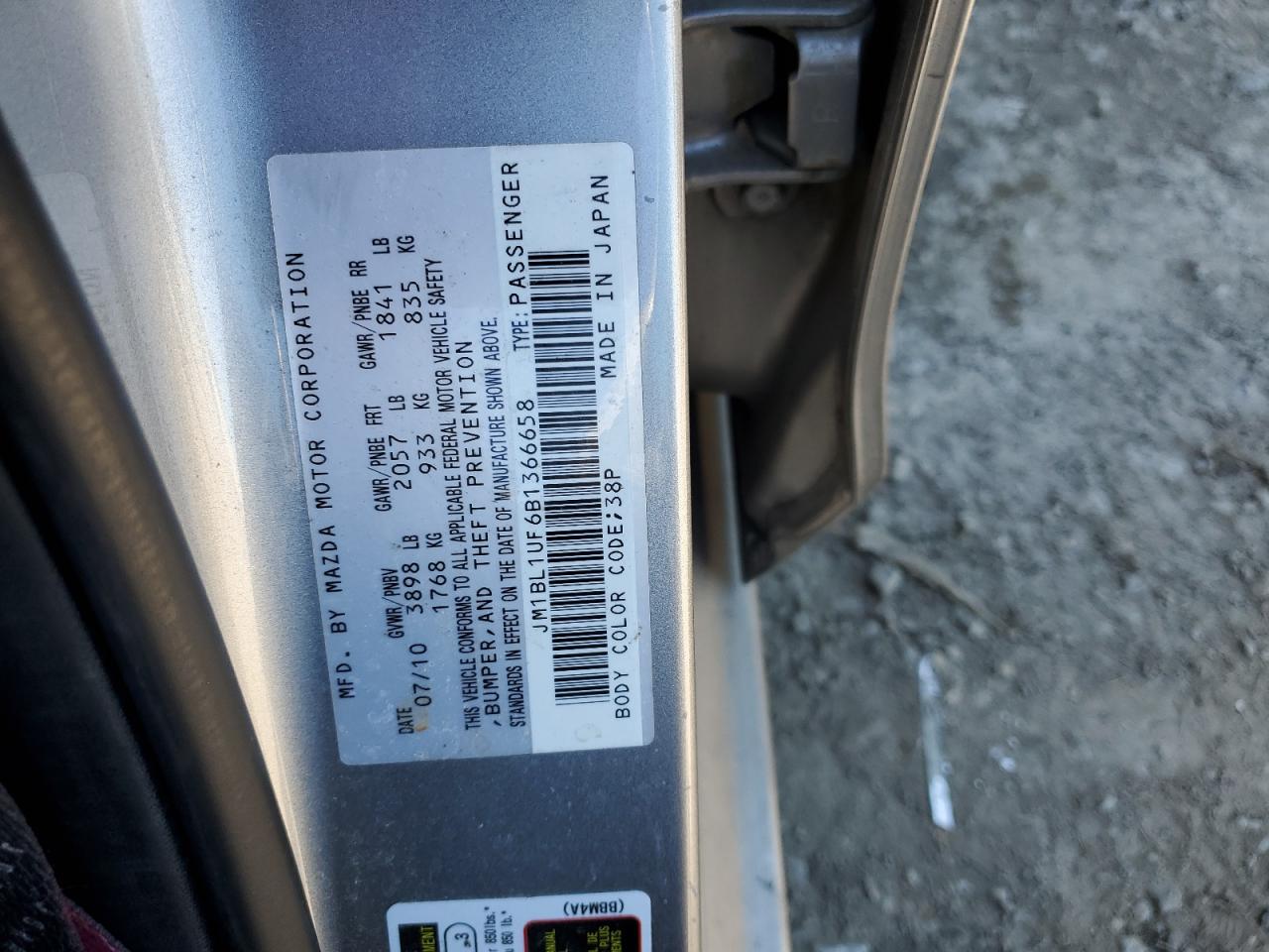 JM1BL1UF6B1366658 2011 Mazda 3 I