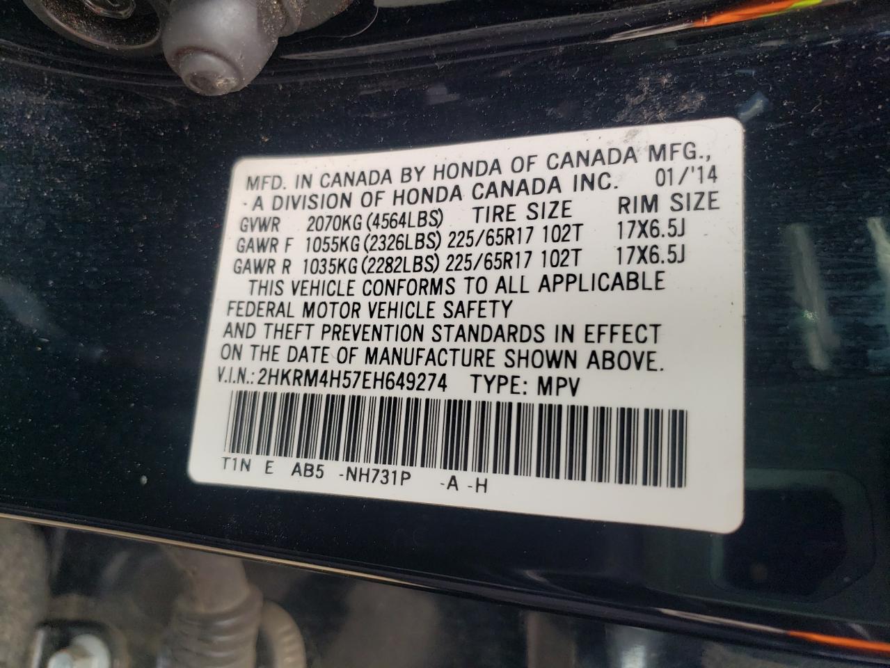 2HKRM4H57EH649274 2014 Honda Cr-V Ex