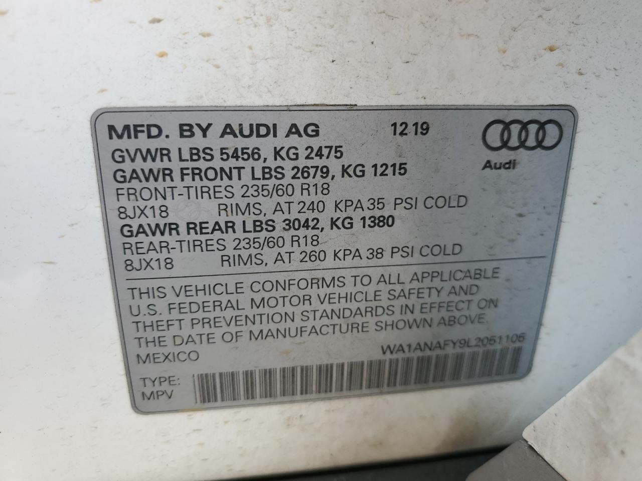 WA1ANAFY9L2051105 2020 Audi Q5 Premium