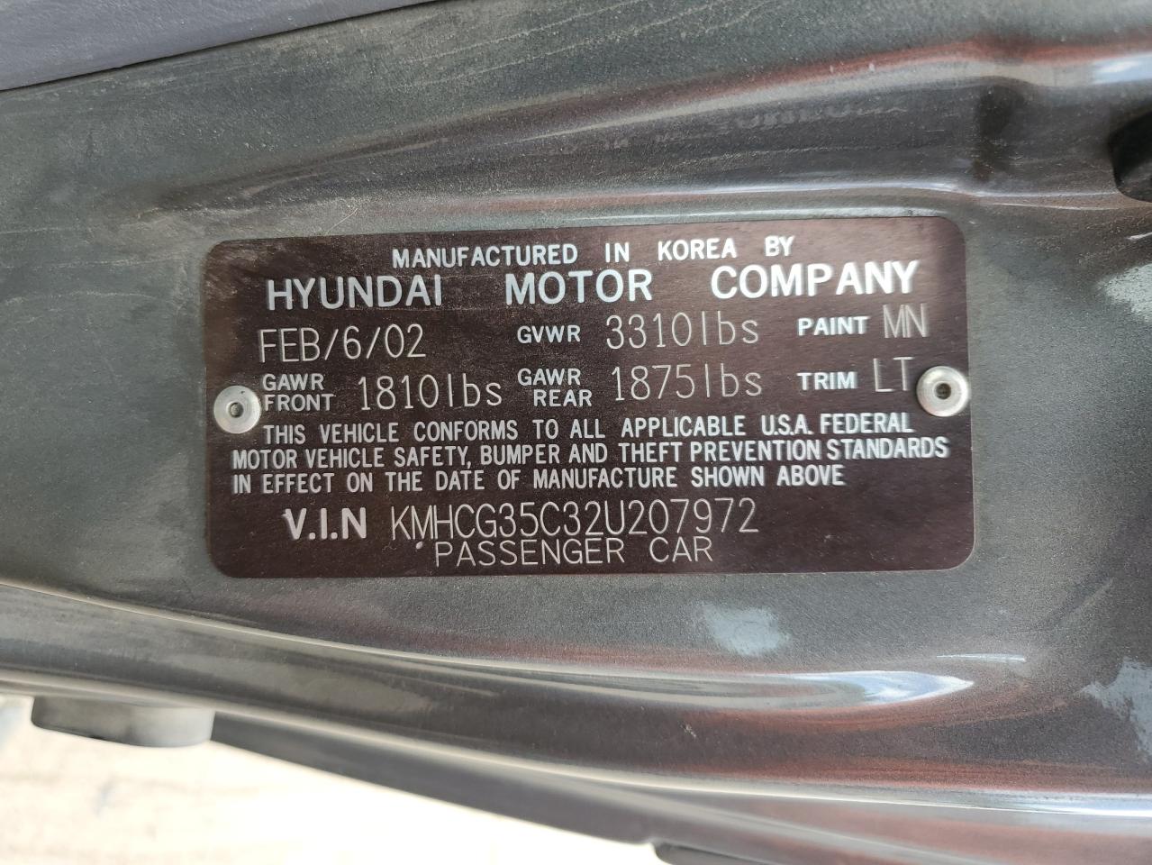 KMHCG35C32U207972 2002 Hyundai Accent Gs