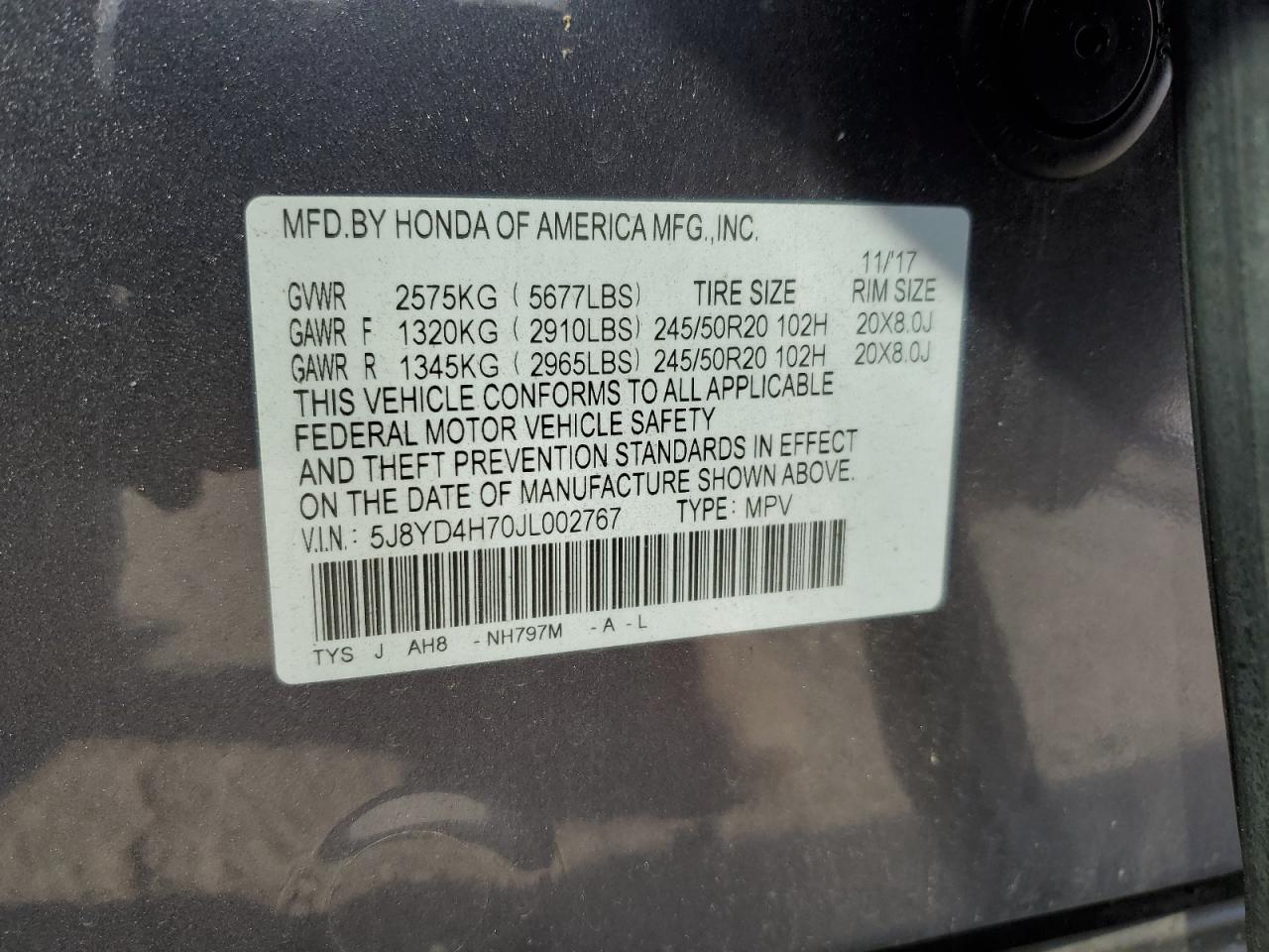 5J8YD4H70JL002767 2018 Acura Mdx Technology