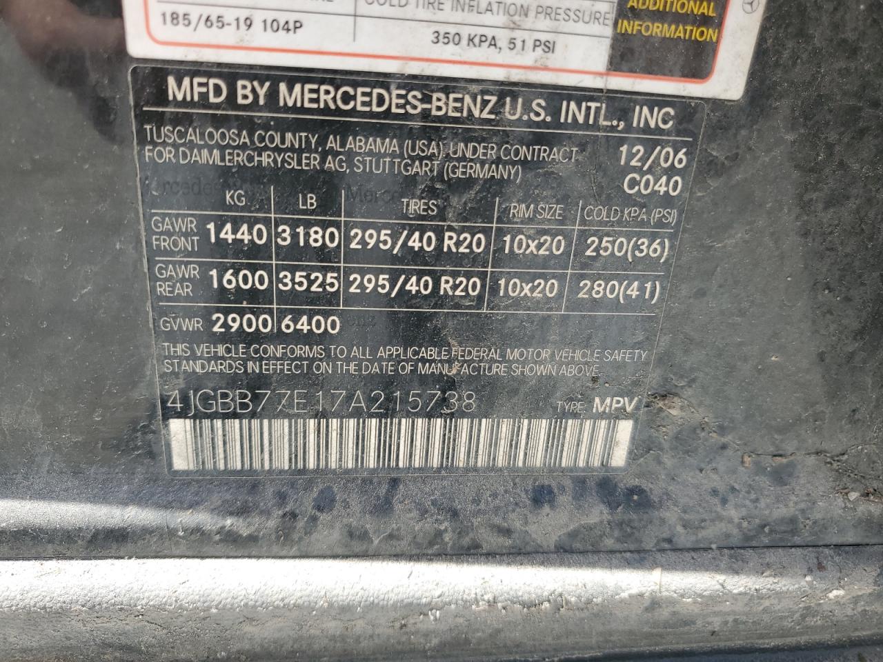 4JGBB77E17A215738 2007 Mercedes-Benz Ml 63 Amg