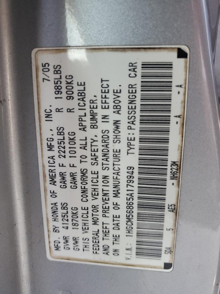 1HGCM56865A179949 2005 Honda Accord Ex