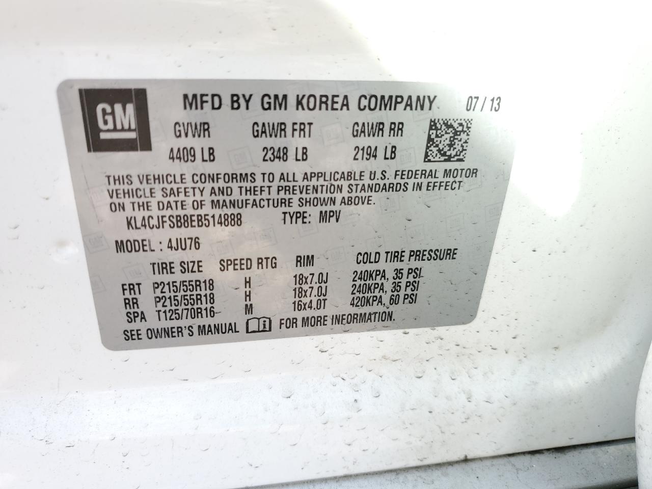 KL4CJFSB8EB514888 2014 Buick Encore Convenience