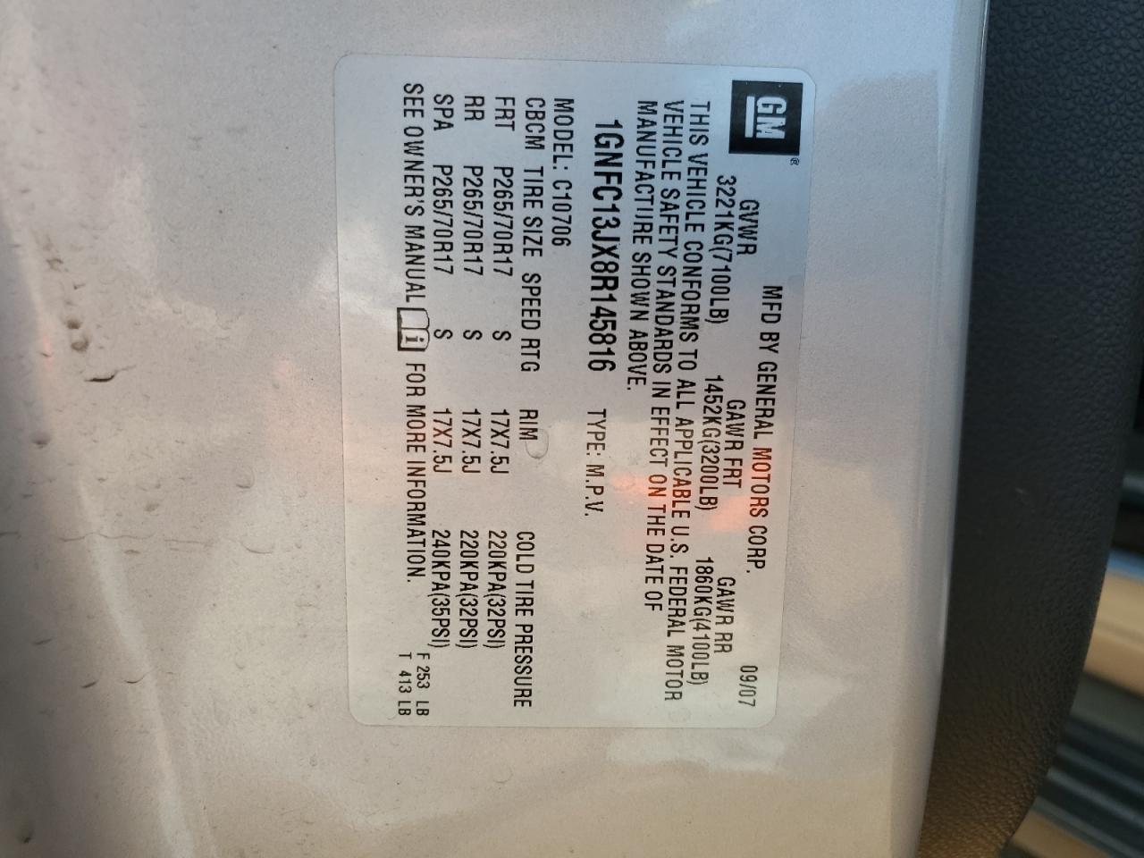 1GNFC13JX8R145816 2008 Chevrolet Tahoe C1500