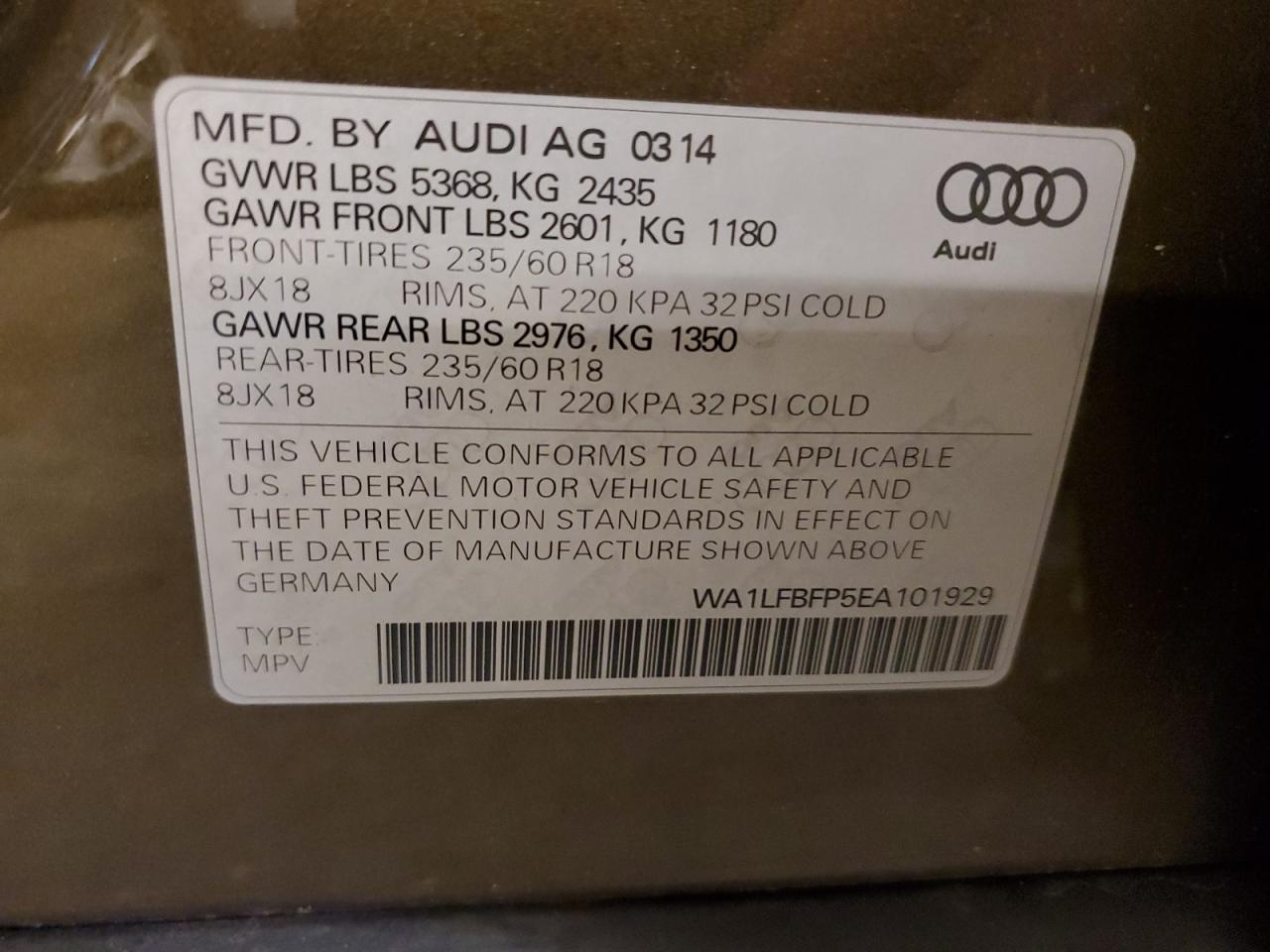 WA1LFBFP5EA101929 2014 Audi Q5 Premium Plus