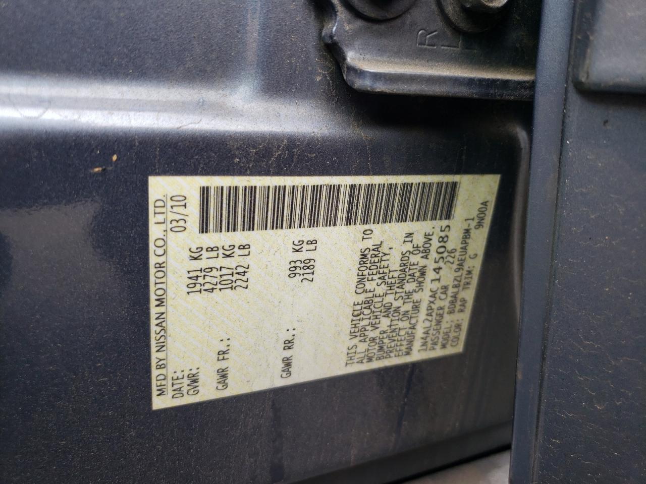 1N4AL2APXAC145085 2010 Nissan Altima Base