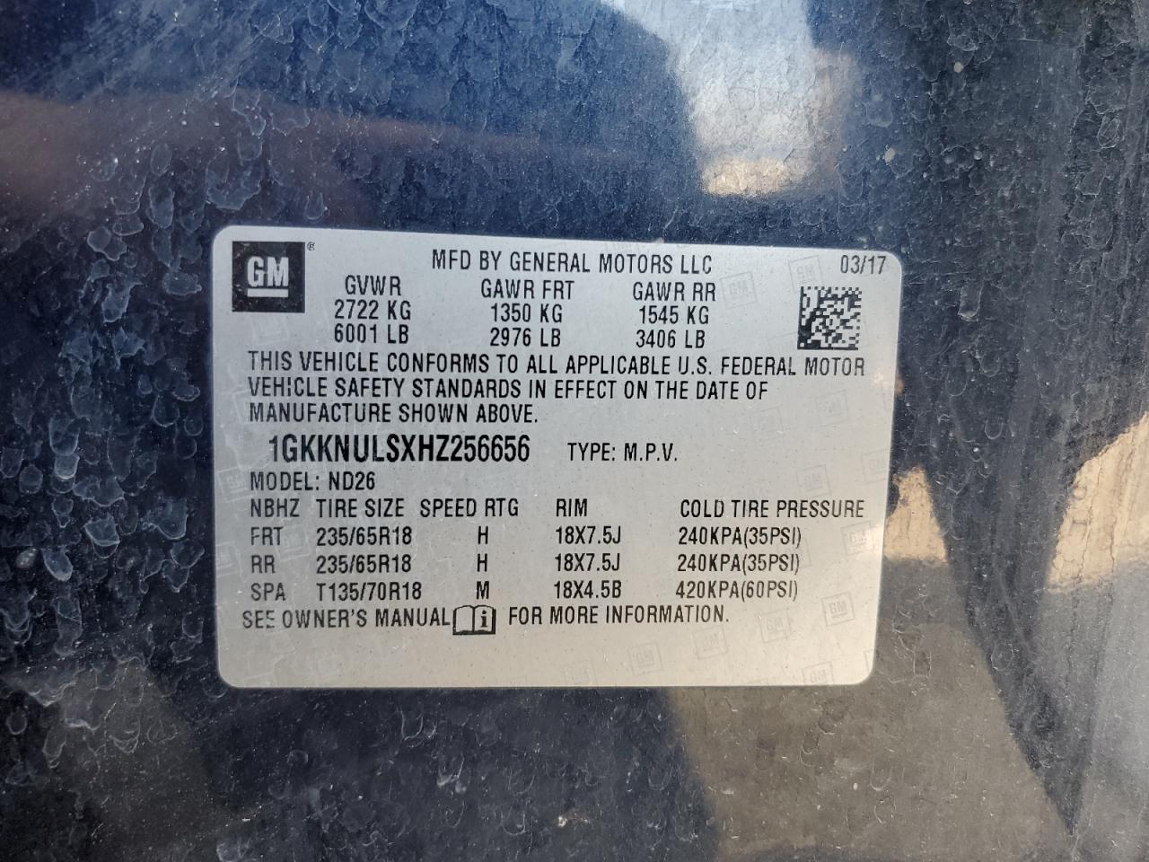 1GKKNULSXHZ256656 2017 GMC Acadia Slt-1