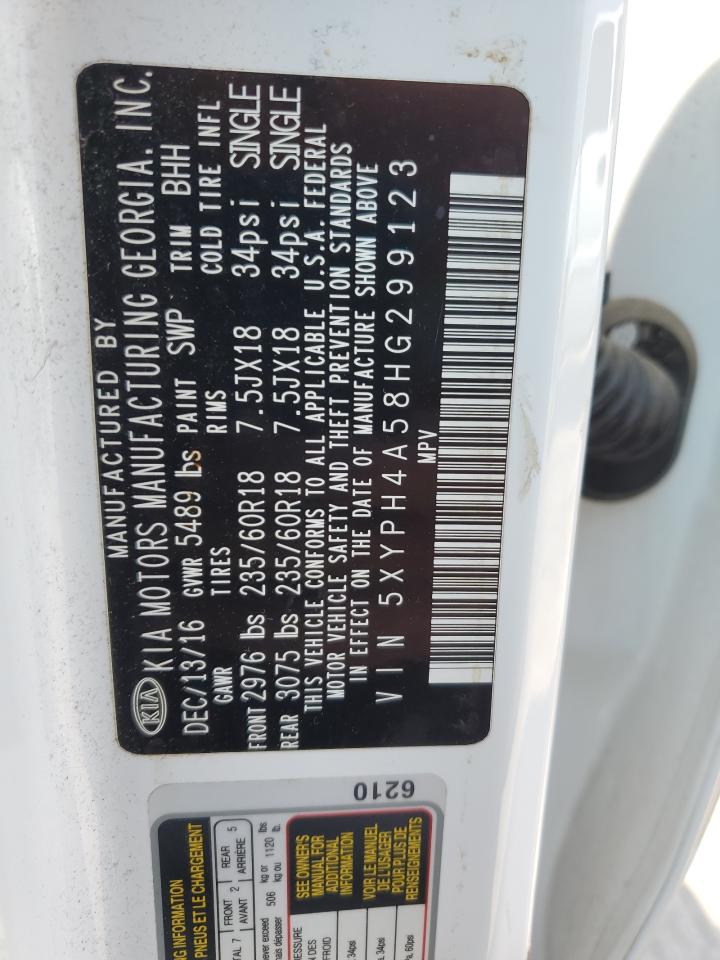 5XYPH4A58HG299123 2017 Kia Sorento Ex