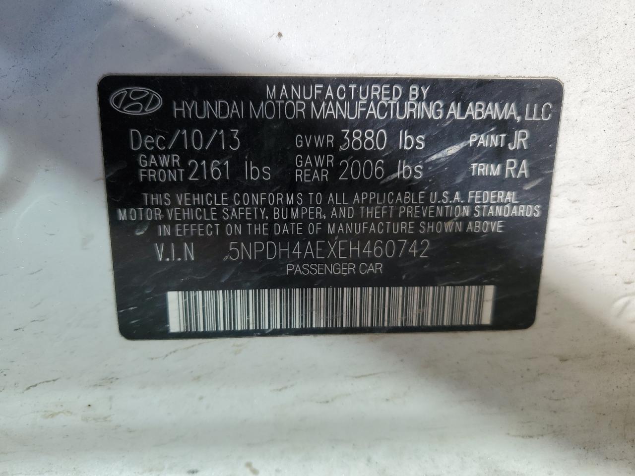 5NPDH4AEXEH460742 2014 Hyundai Elantra Se