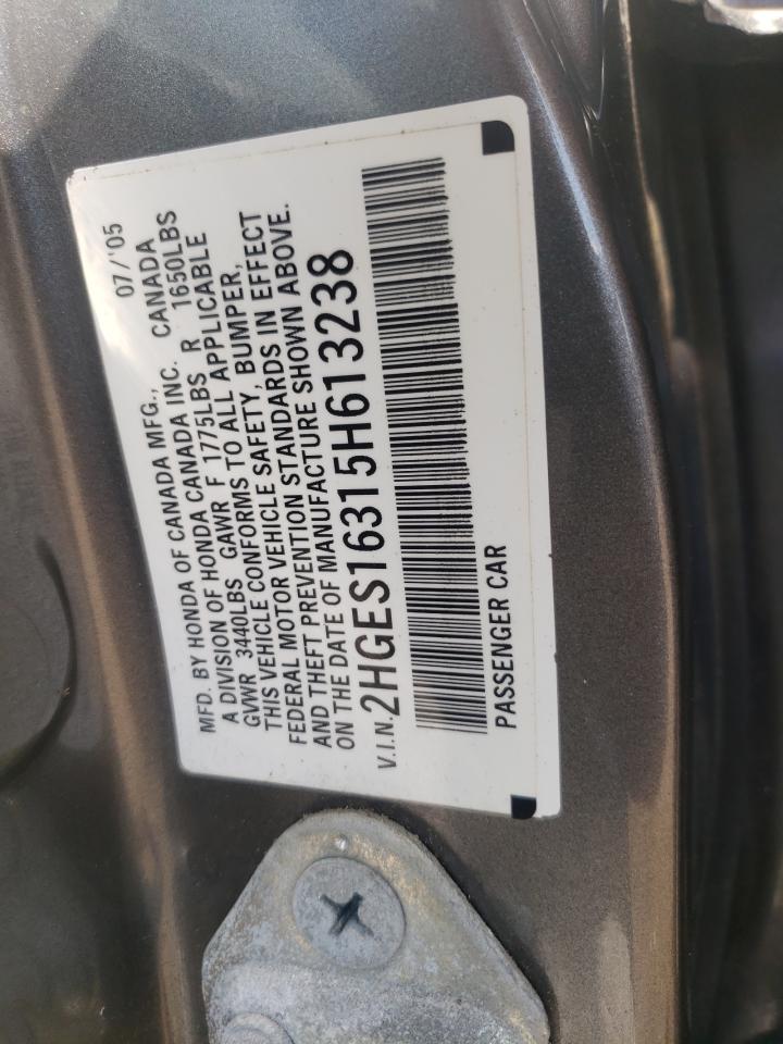 2HGES16315H613238 2005 Honda Civic Dx Vp