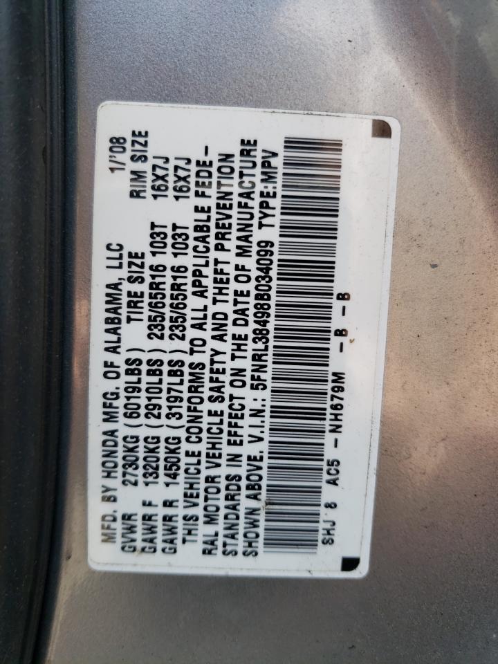 5FNRL38498B034099 2008 Honda Odyssey Ex