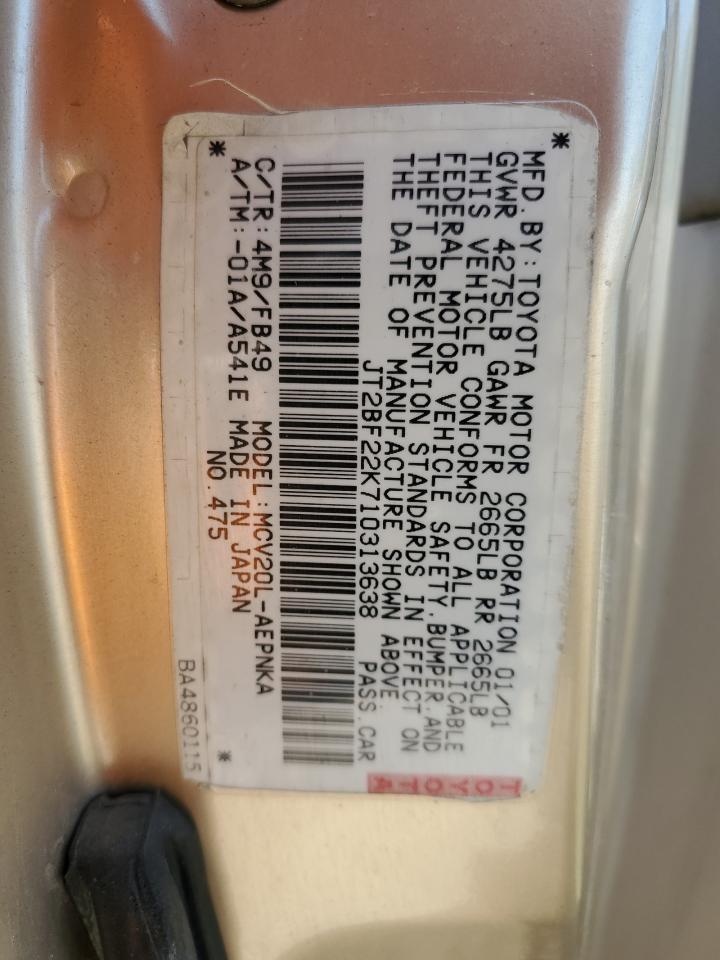 JT2BF22K710313638 2001 Toyota Camry Ce