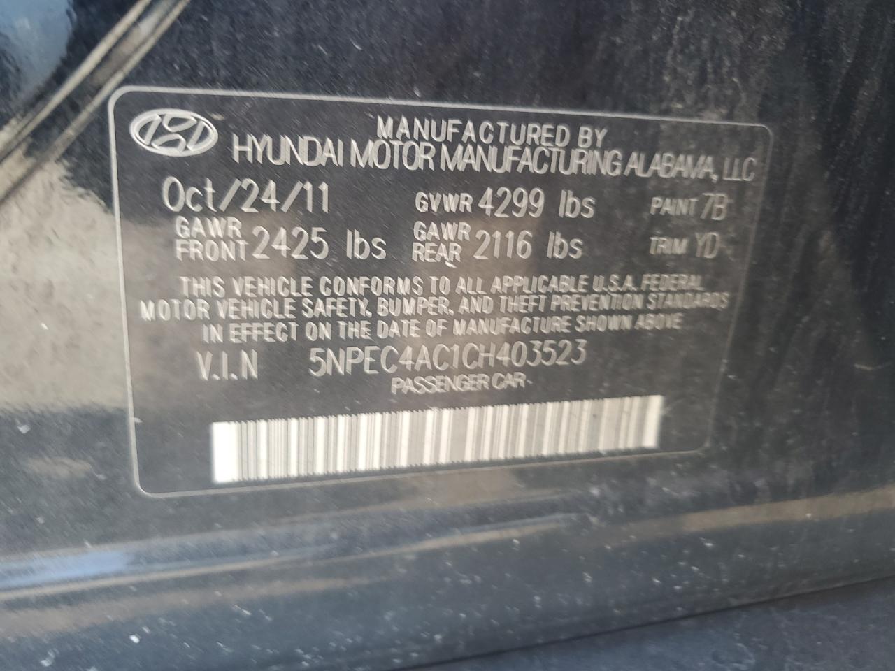 5NPEC4AC1CH403523 2012 Hyundai Sonata Se