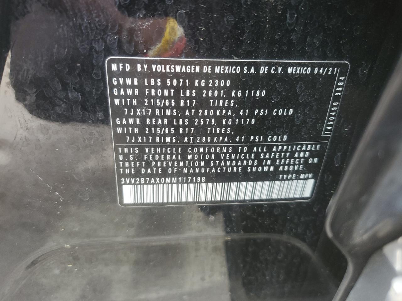 3VV2B7AX0MM117198 2021 Volkswagen Tiguan Se