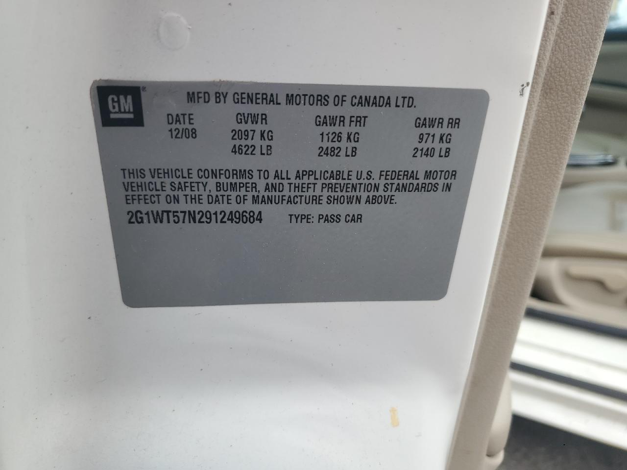 2G1WT57N291249684 2009 Chevrolet Impala 1Lt