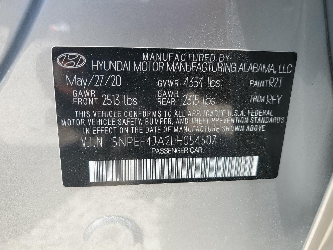 5NPEF4JA2LH054507 2020 Hyundai Sonata Sel