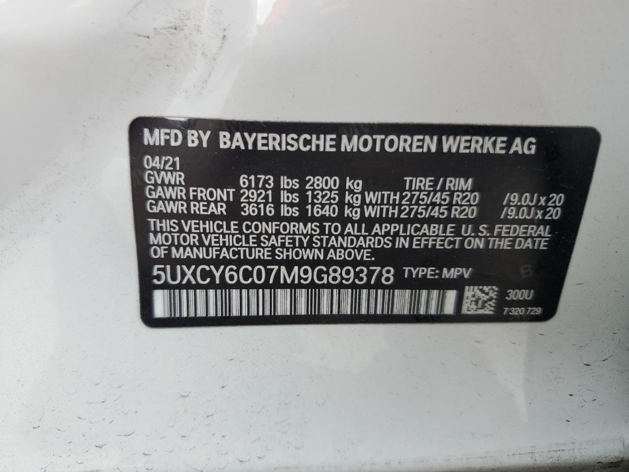 5UXCY6C07M9G89378 2021 BMW X6 xDrive40I