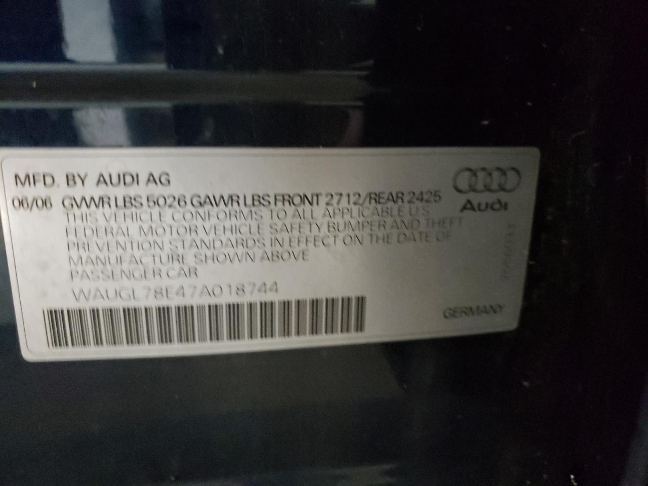 WAUGL78E47A018744 2007 Audi New S4 Quattro