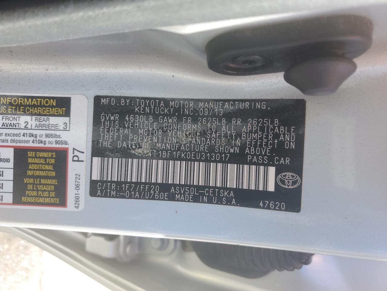 4T1BF1FK0EU313017 2014 Toyota Camry L