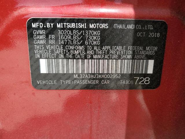 2019 Mitsubishi Mirage Es VIN: ML32A3HJ3KH002952 Lot: 56766554