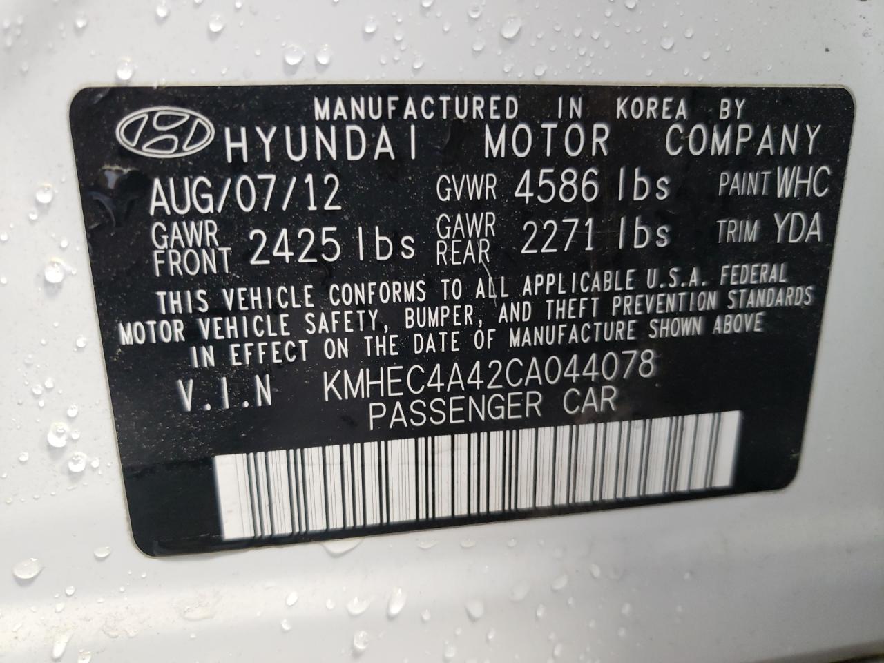 KMHEC4A42CA044078 2012 Hyundai Sonata Hybrid