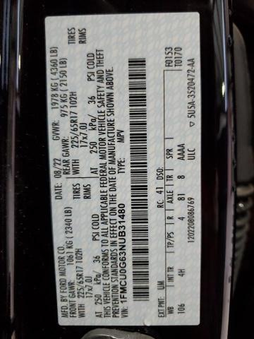 2022 Ford Escape Se VIN: 1FMCU0G63NUB31480 Lot: 53877064