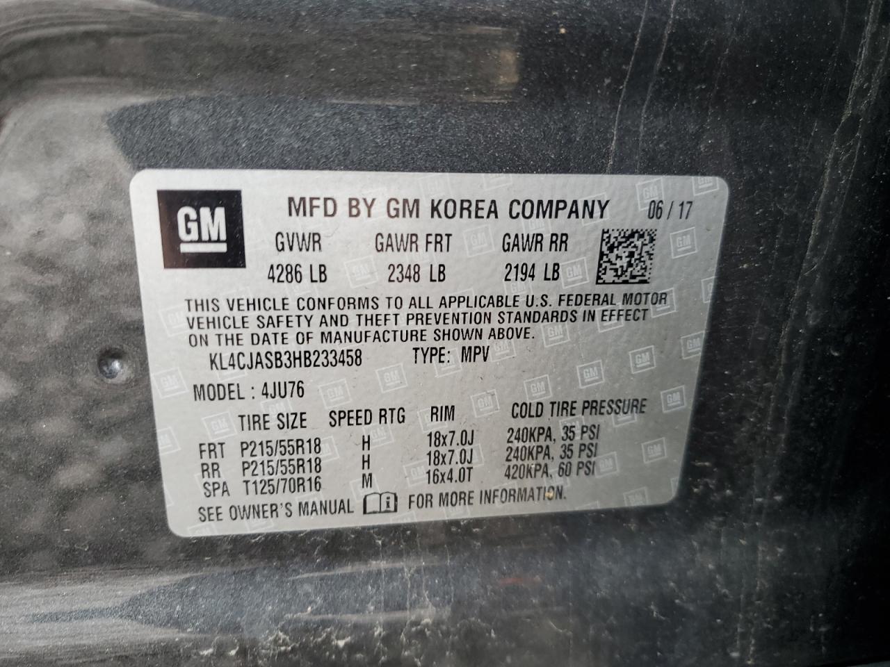 KL4CJASB3HB233458 2017 Buick Encore Preferred