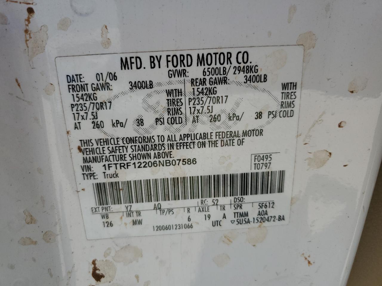 1FTRF12206NB07586 2006 Ford F150