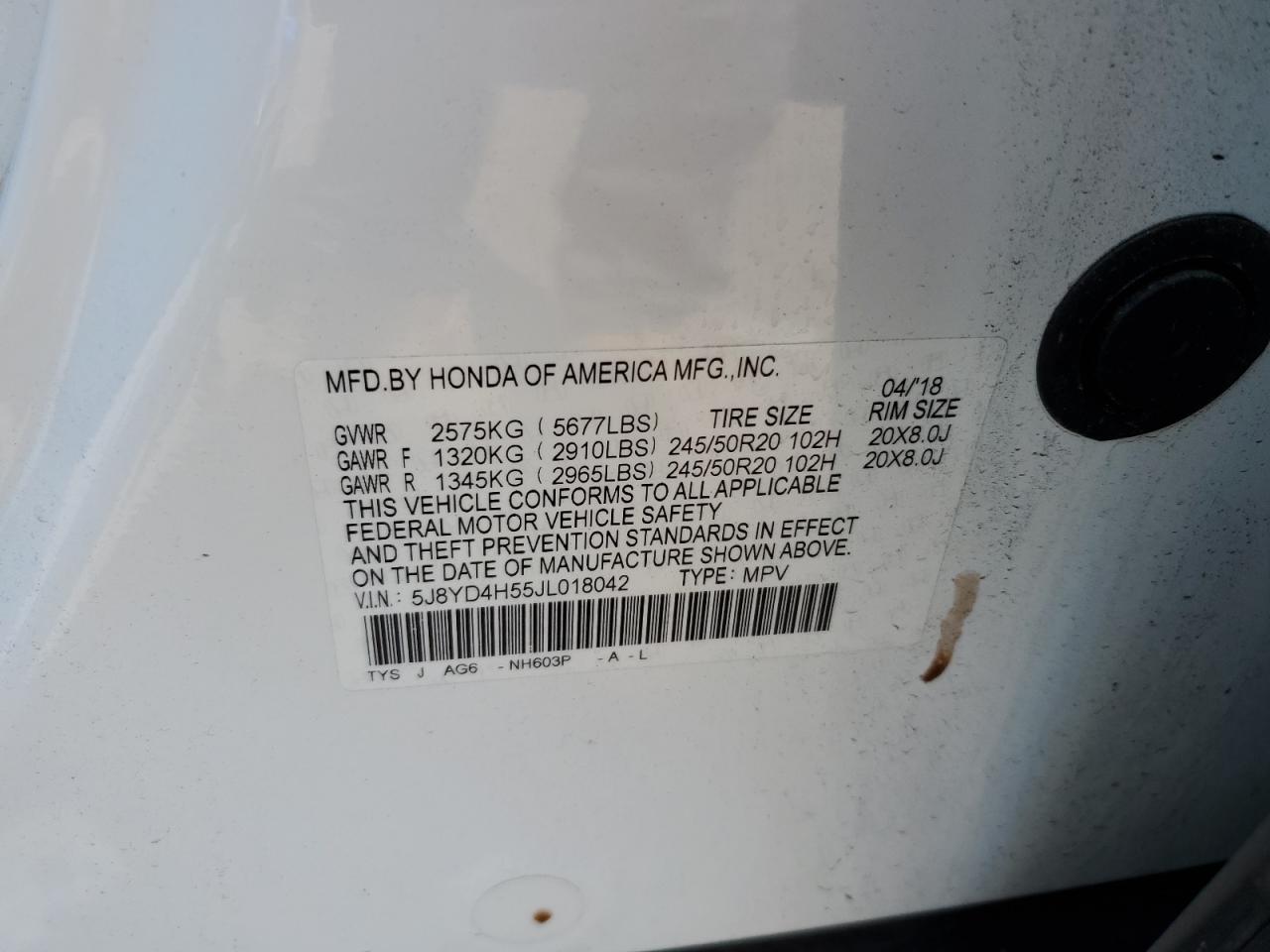 5J8YD4H55JL018042 2018 Acura Mdx Technology