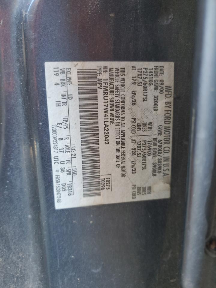 1FMRU17W41LA22042 2001 Ford Expedition Eddie Bauer