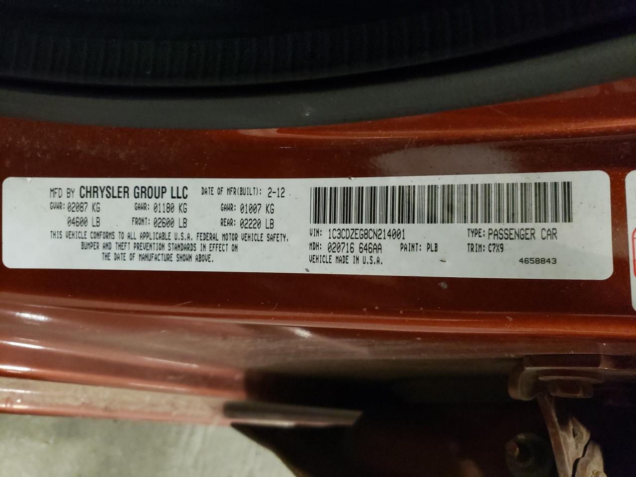 1C3CDZEG8CN214001 2012 Dodge Avenger Sxt