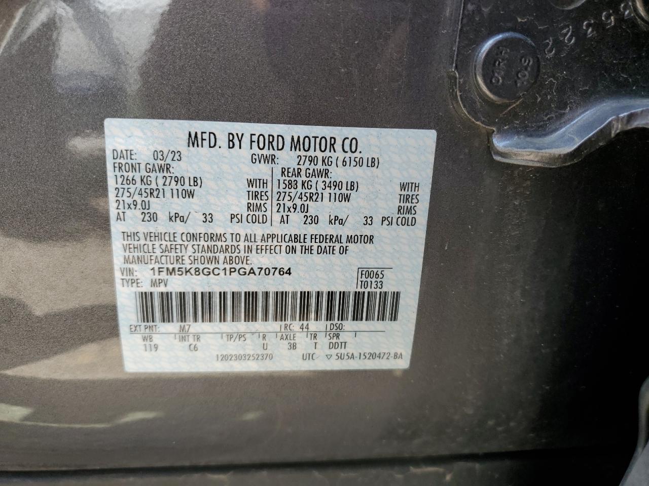 1FM5K8GC1PGA70764 2023 Ford Explorer St