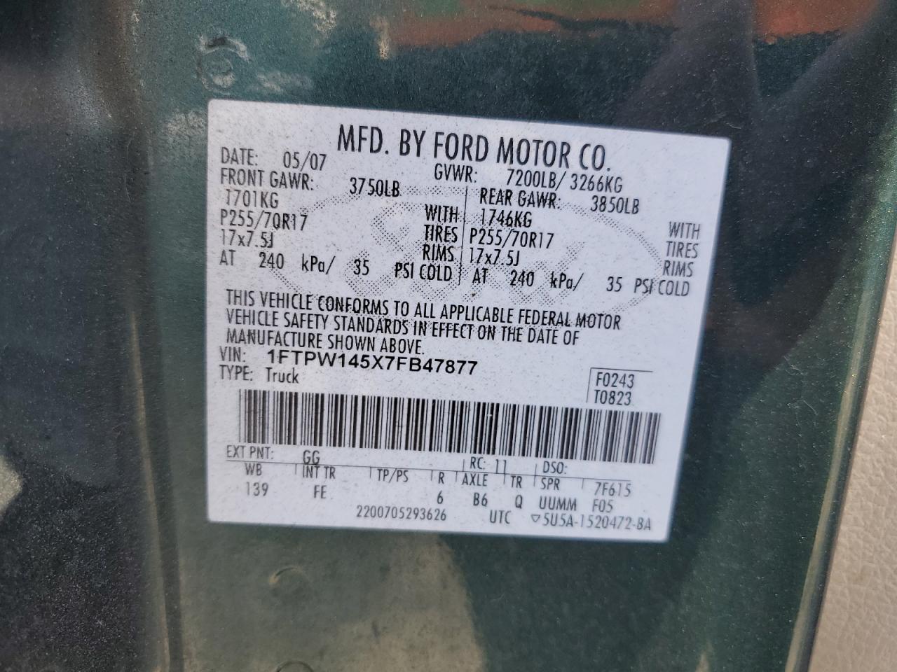 1FTPW145X7FB47877 2007 Ford F150 Supercrew