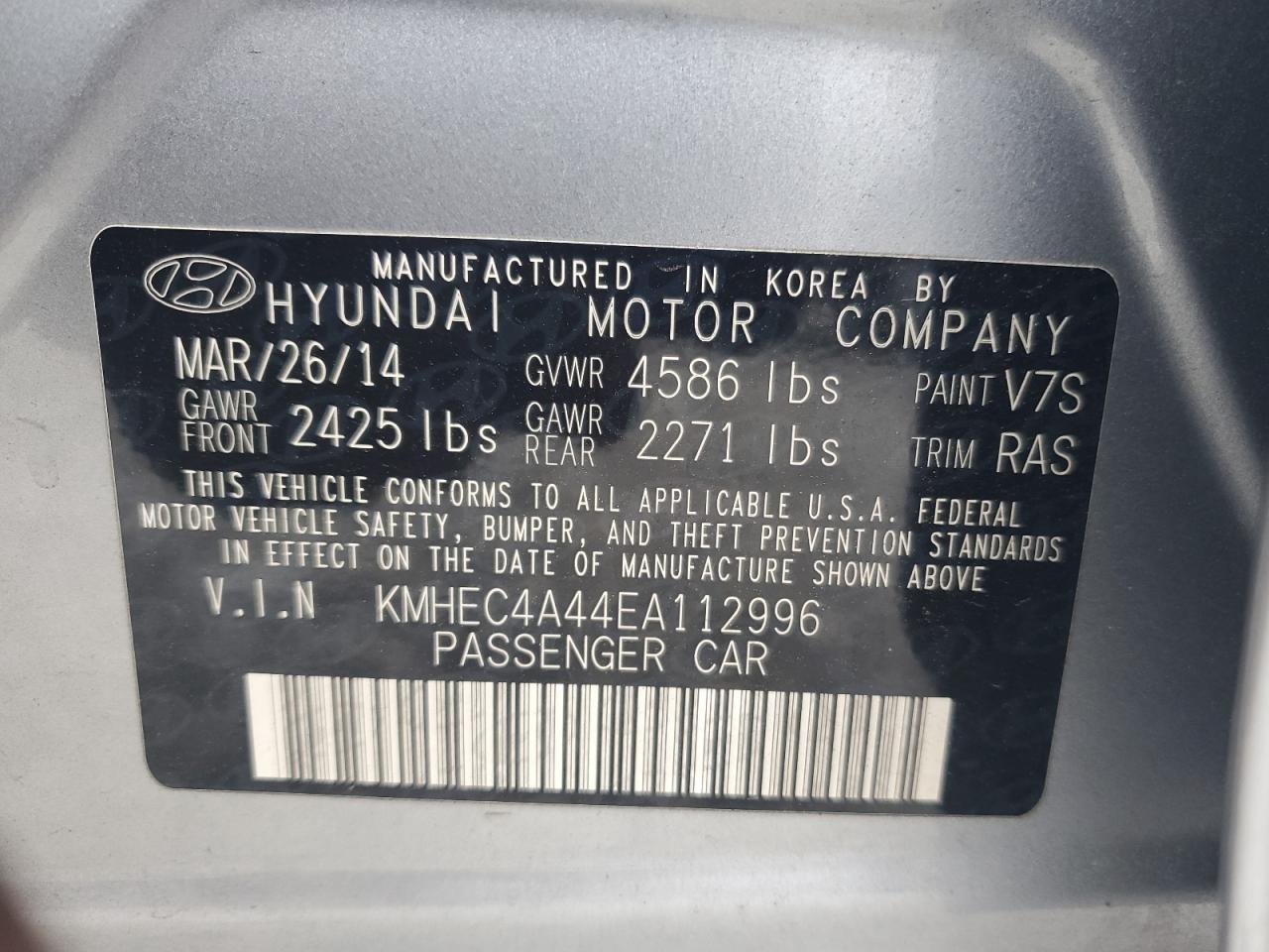 KMHEC4A44EA112996 2014 Hyundai Sonata Hybrid